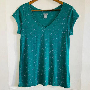 Aerie Size Medium T-Shirt - Green Star Print V-Neck Short Sleeve